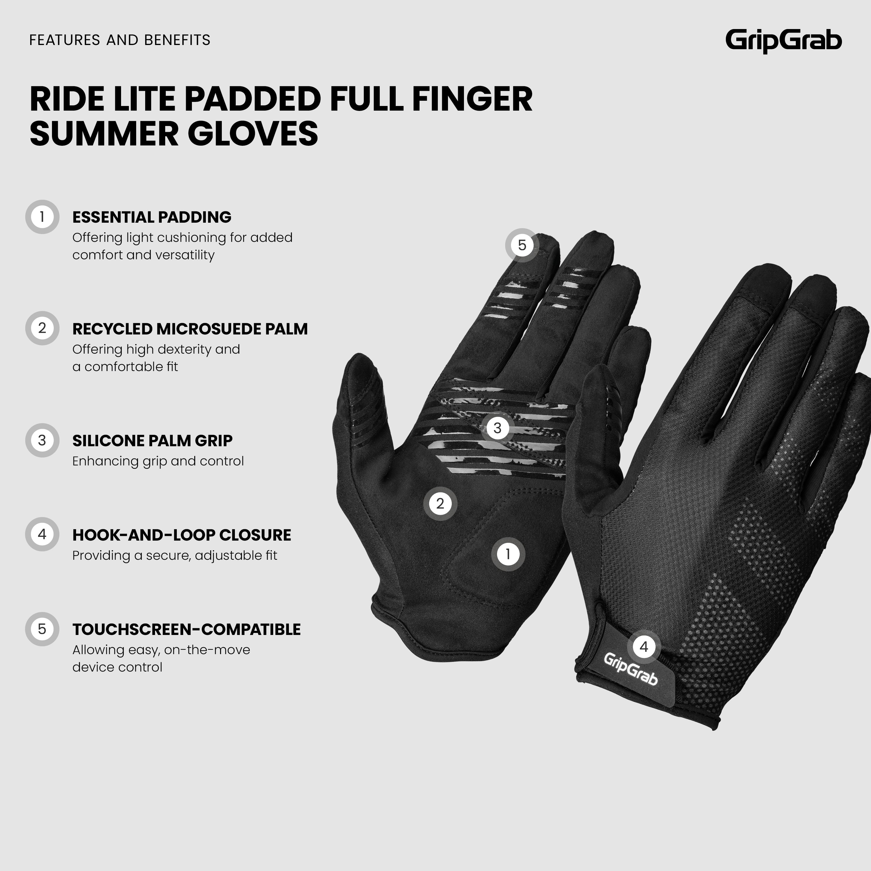 RIDE Lite Padded Full Finger Summer Gloves